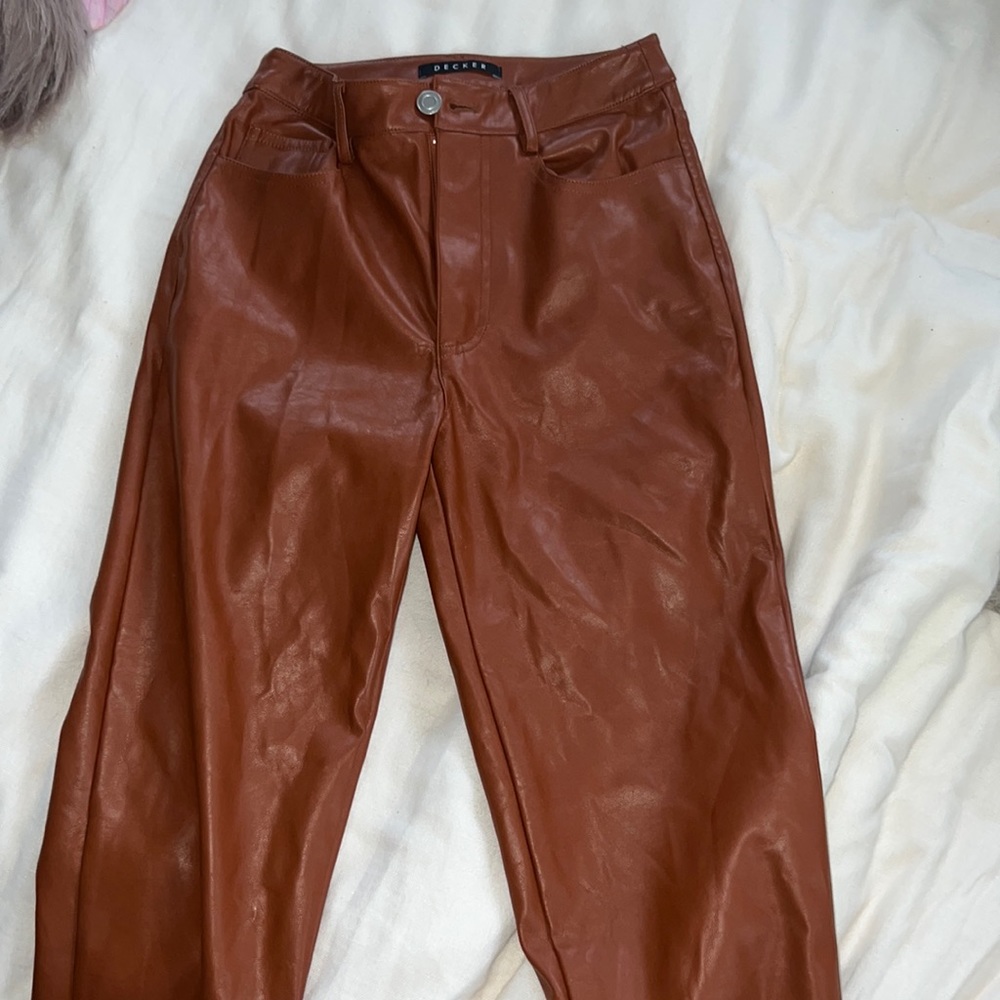Brown faux leather, mixology, pants, XS